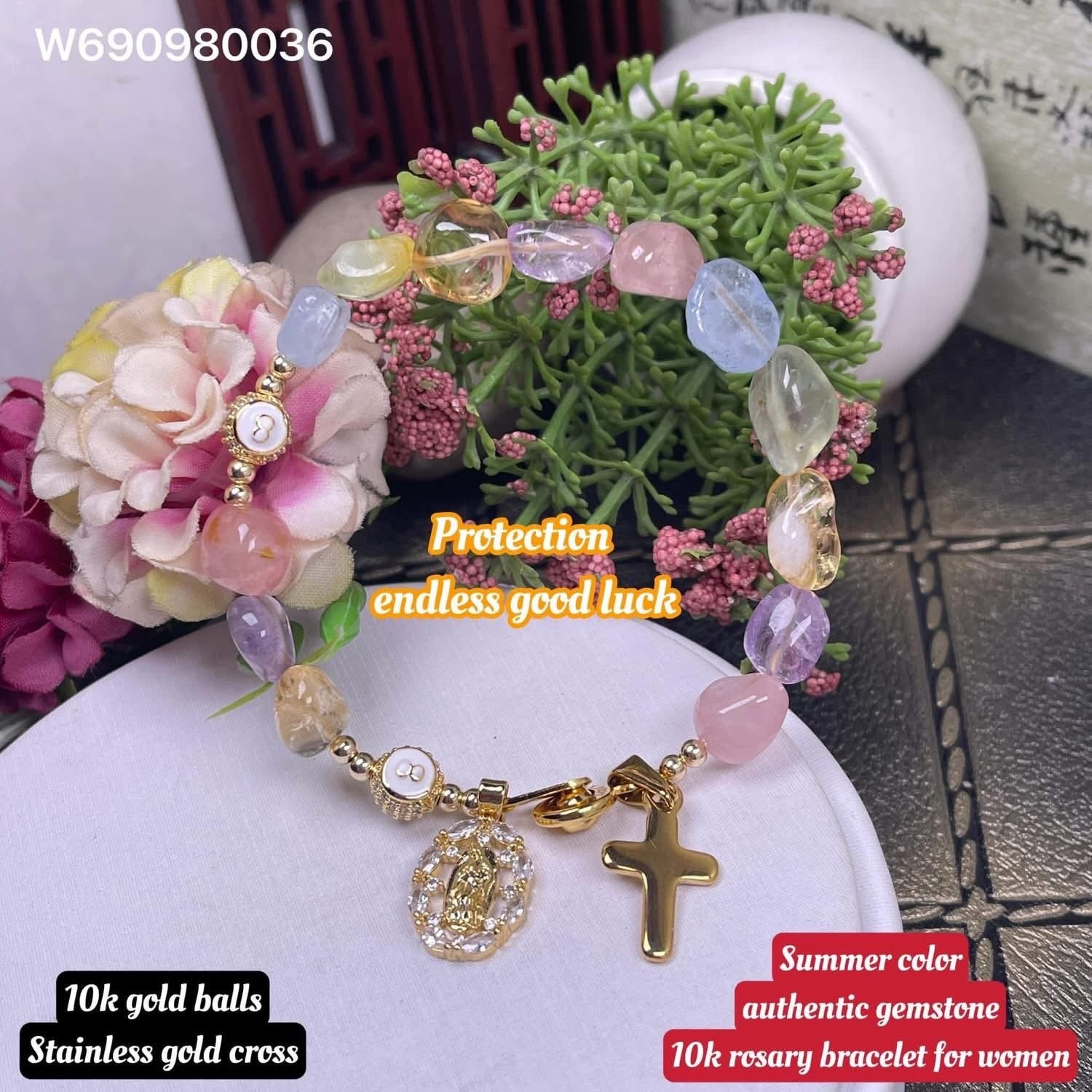 rosary in crystal rainbow white lucky bracelet