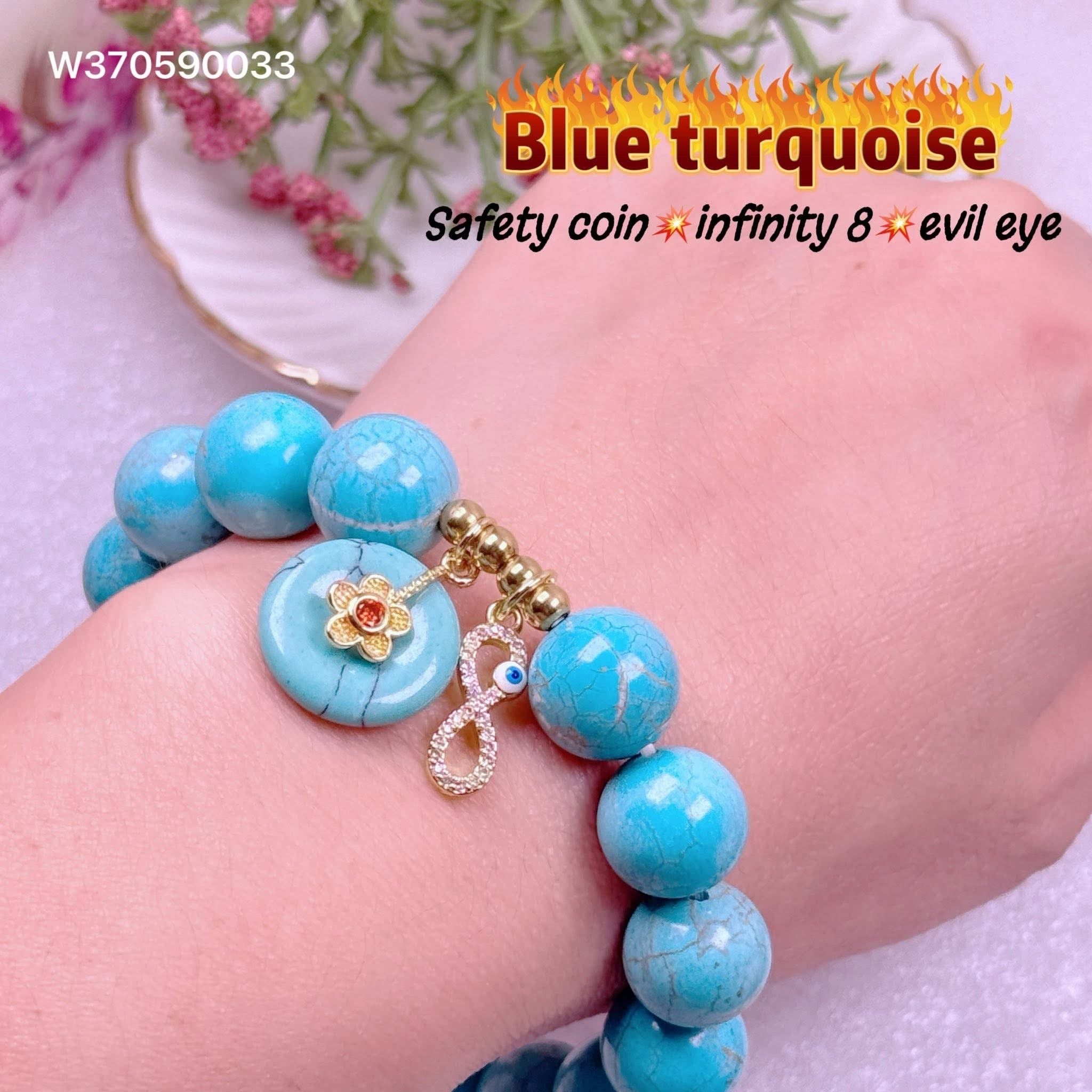 Blue Turquoise simple all in one lucky charms bracelet
