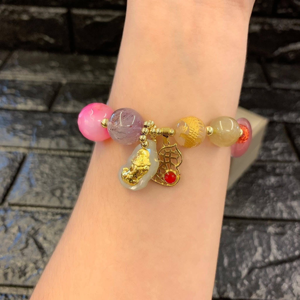 SUPER 7 MELODY STONE W/ PIYAO JADE OVER ALL GOOD LUCK CHARM BRACELET