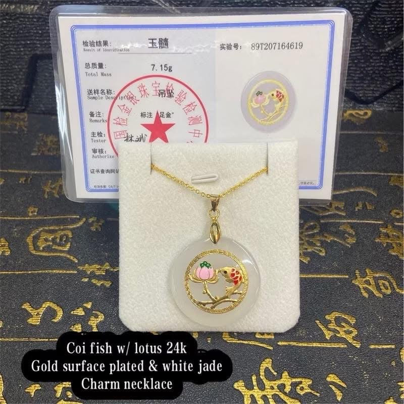 Greaming agate Lotus koi fish prosperity necklace