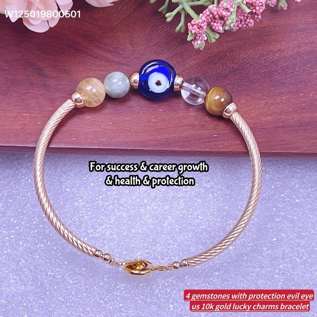Us 10k gold with gemstone bracelet burma jade clear quartz tigers eye citrine size 7.5 standard