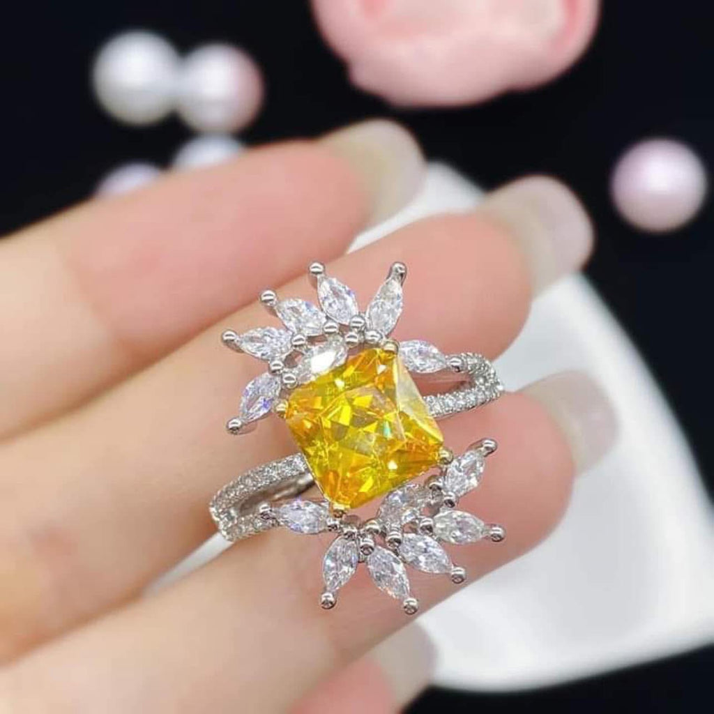 Citrine Diamond luck charm Adjustable ring