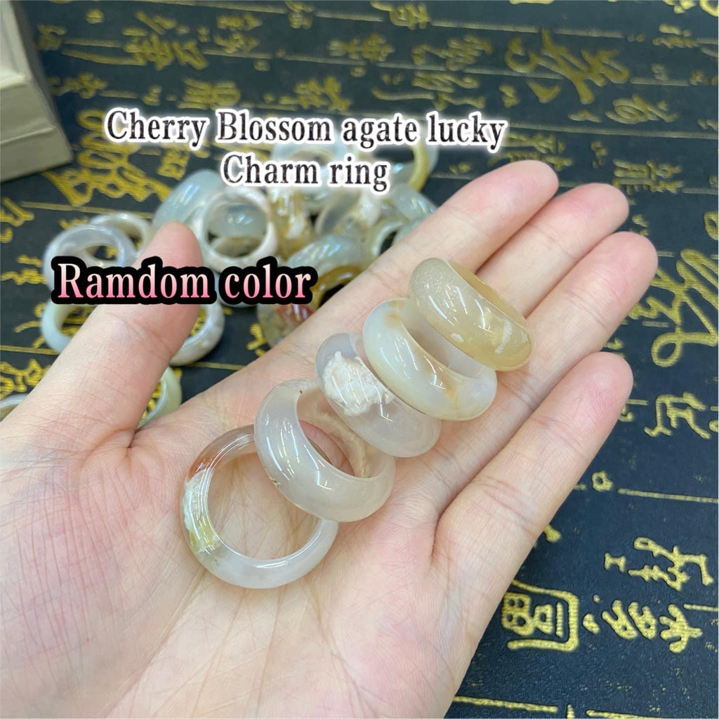 Cherry blossom agate lucky charm ring size 7
