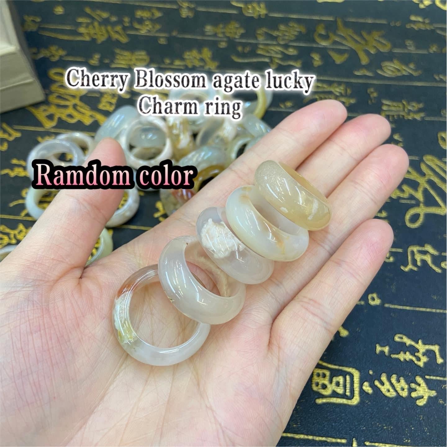 Cherry blossom agate lucky charm ring size 7