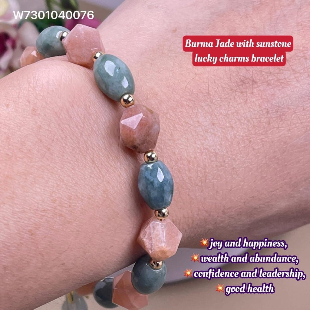 burma jade with sunstone lucky charms bracelet size 7.5