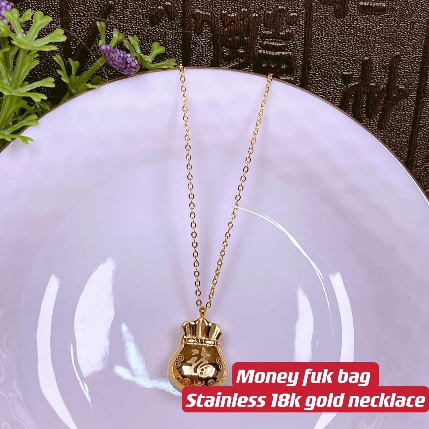 Money fuk bag 18k stainless necklace