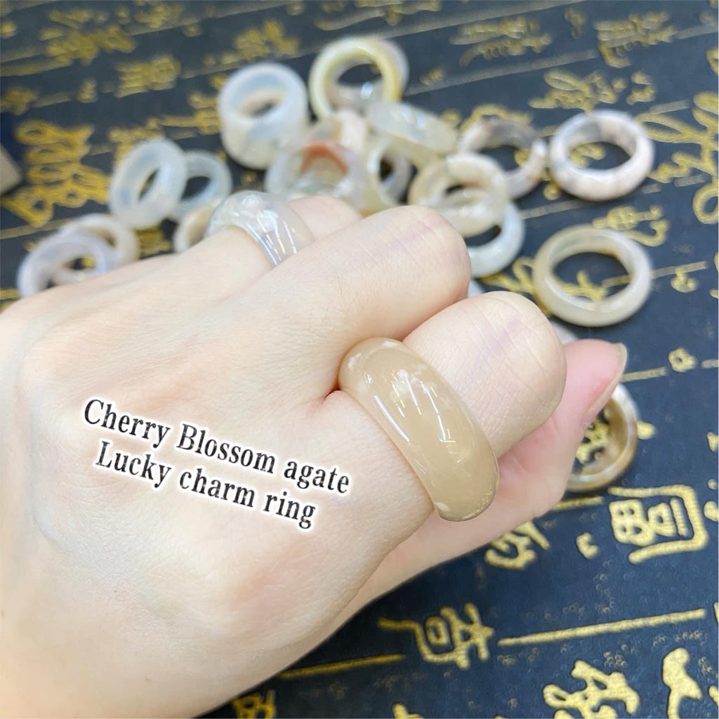 Cherry blossom agate lucky charm ring size 7