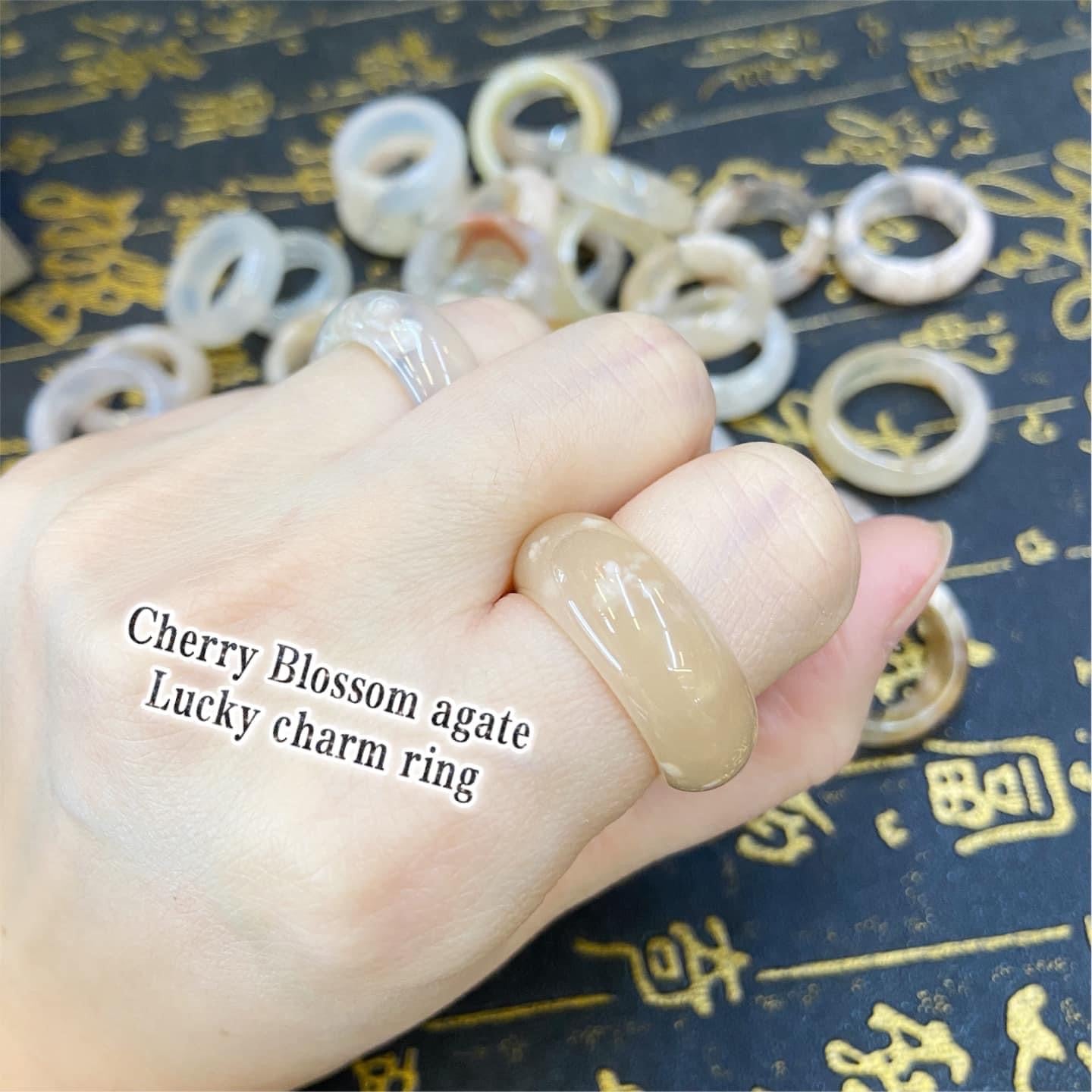 Cherry blossom agate lucky charm ring size 7