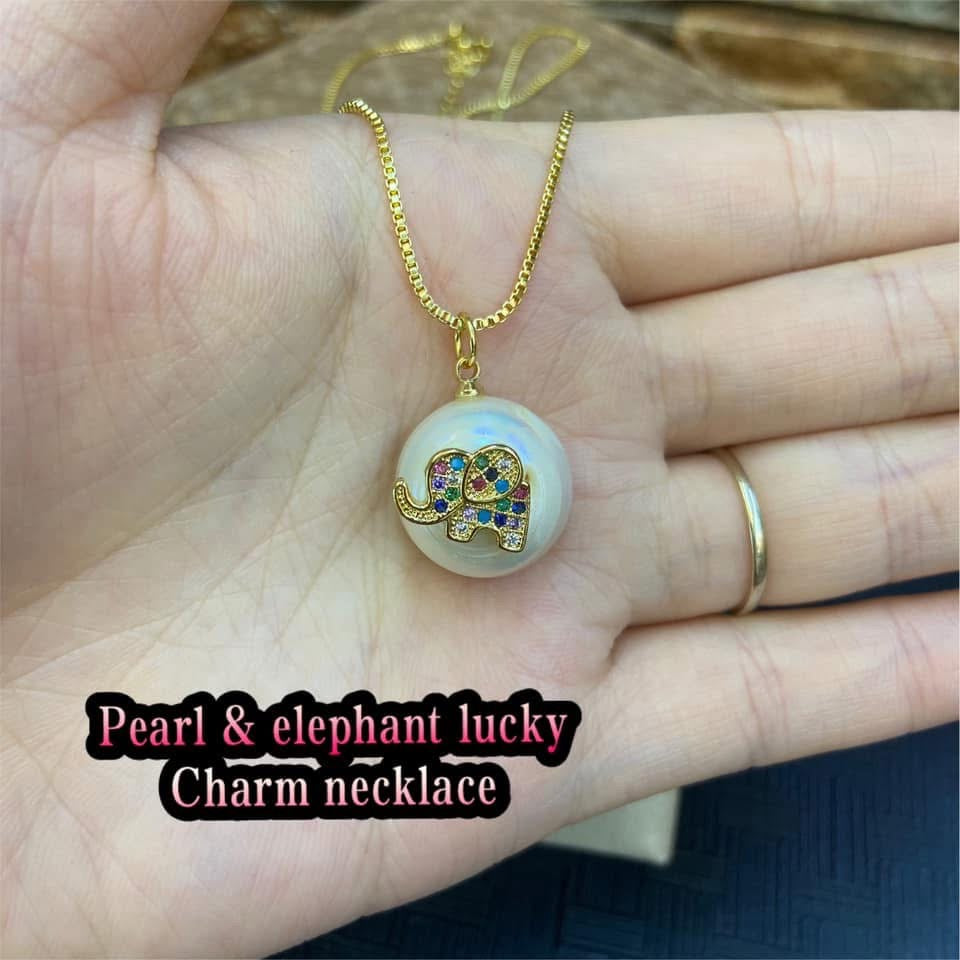 Elephant & pearl lucky charm 
necklace