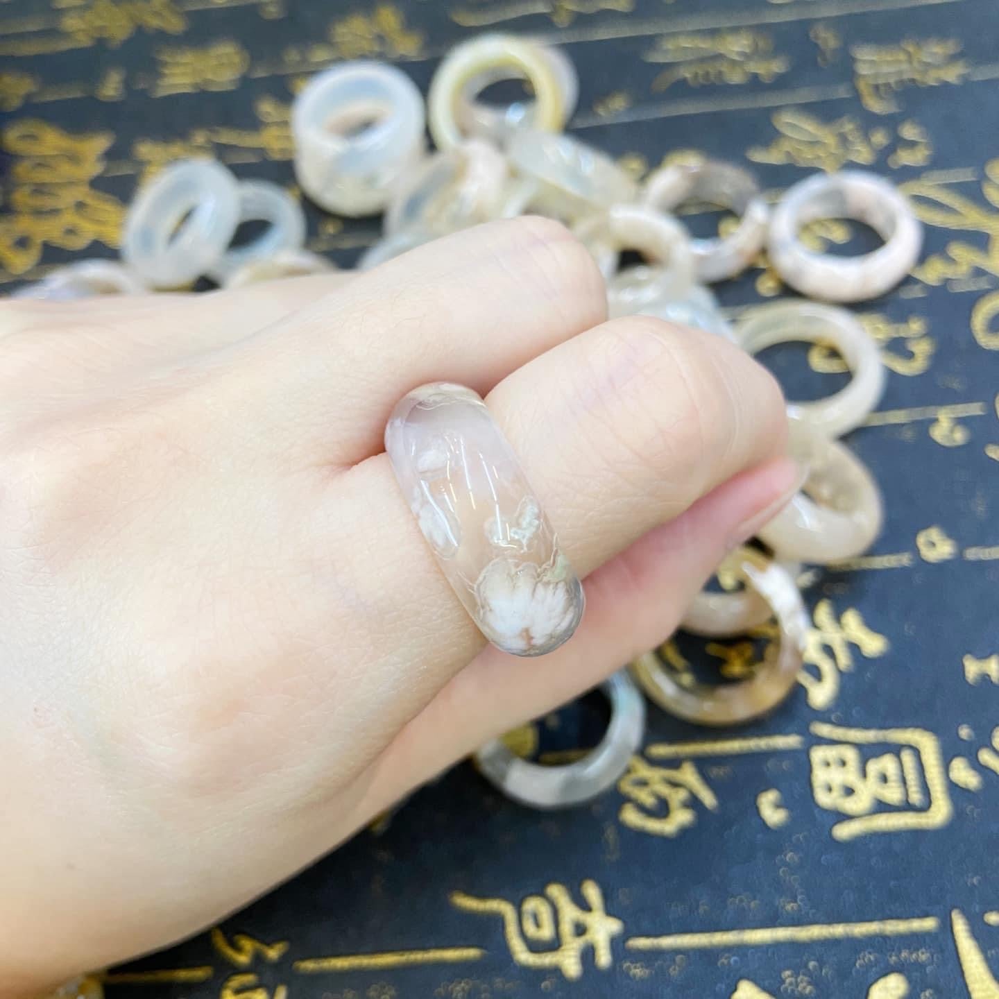 Cherry blossom agate lucky charm ring size 7