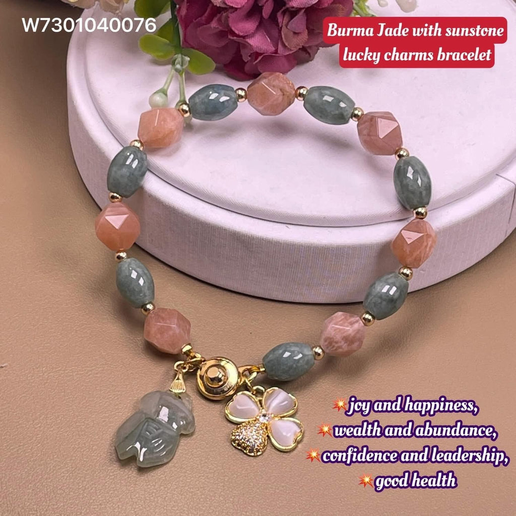 burma jade with sunstone lucky charms bracelet size 7.5