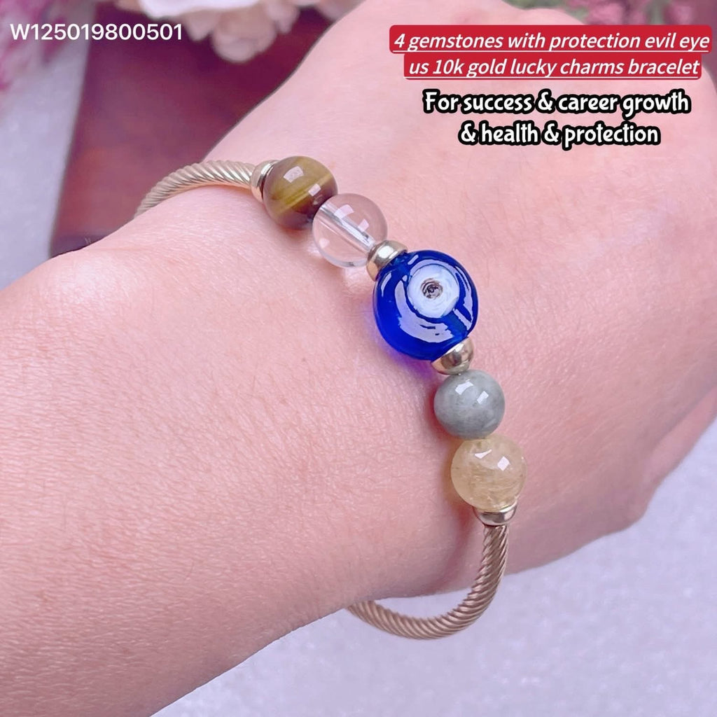 Us 10k gold with gemstone bracelet burma jade clear quartz tigers eye citrine size 7.5 standard