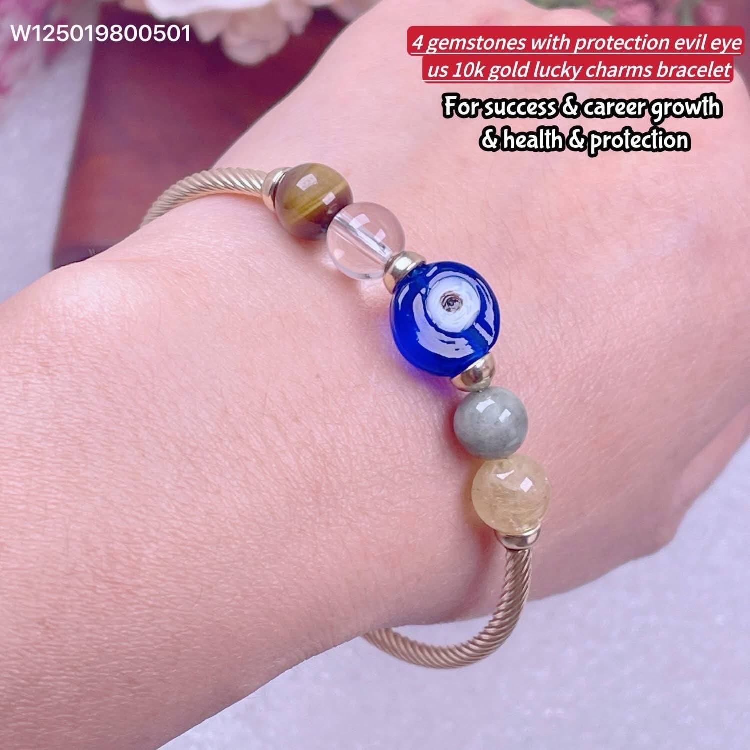 Us 10k gold with gemstone bracelet burma jade clear quartz tigers eye citrine size 7.5 standard