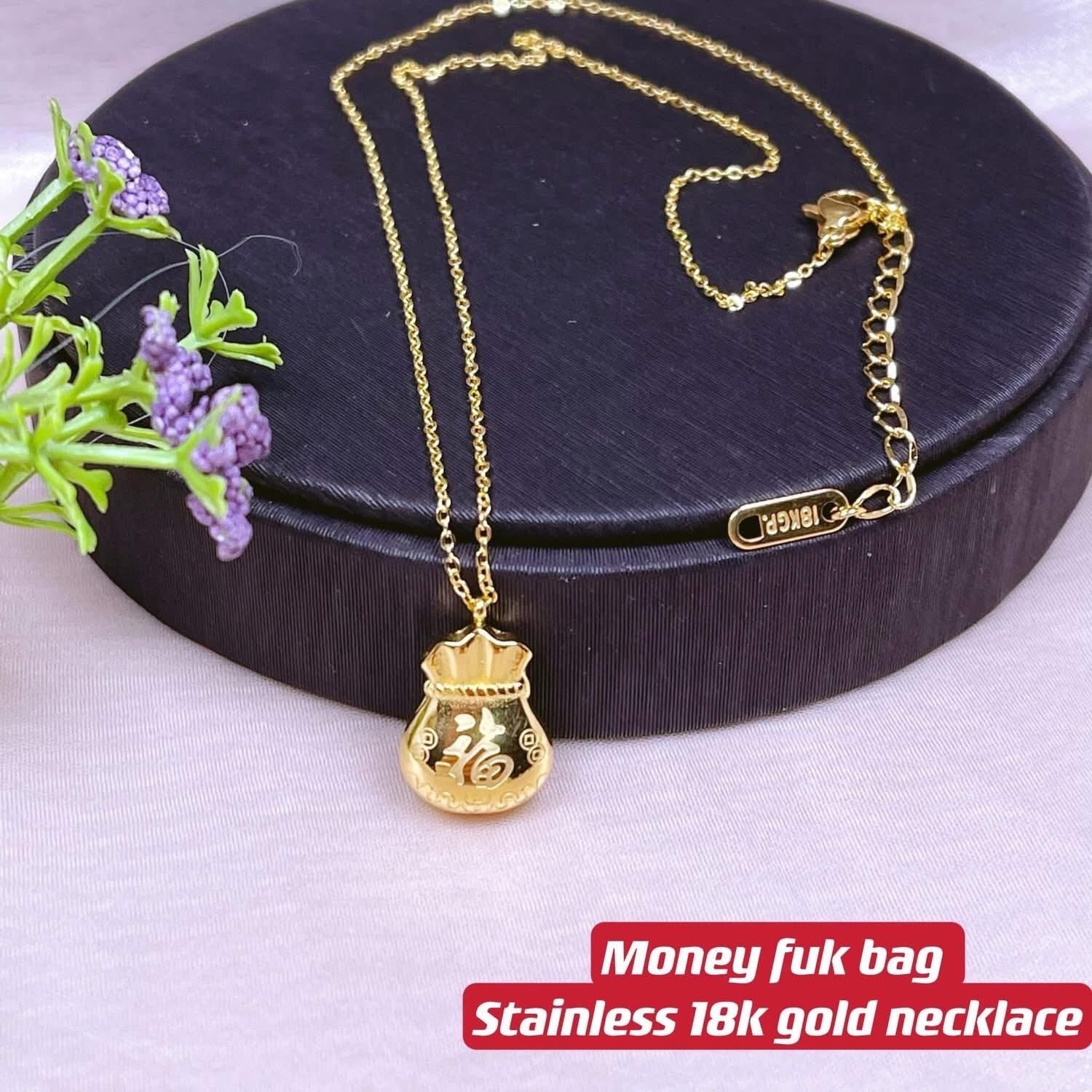 Money fuk bag 18k stainless necklace