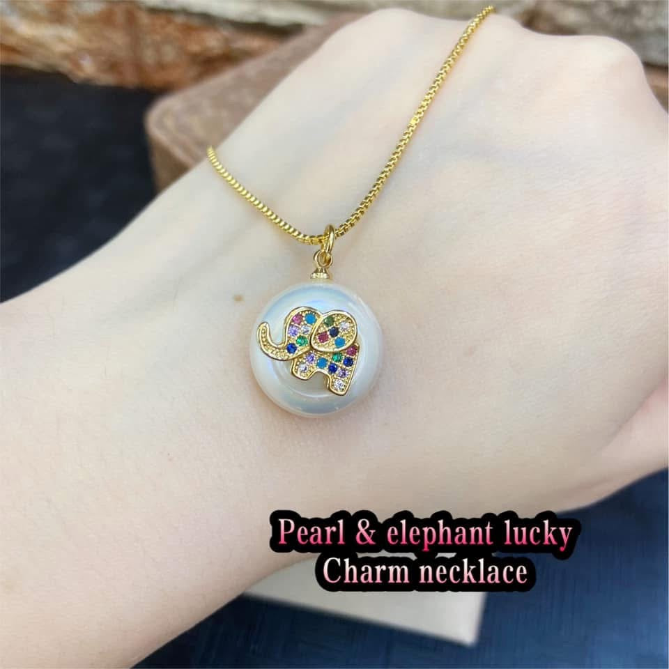 Elephant & pearl lucky charm 
necklace