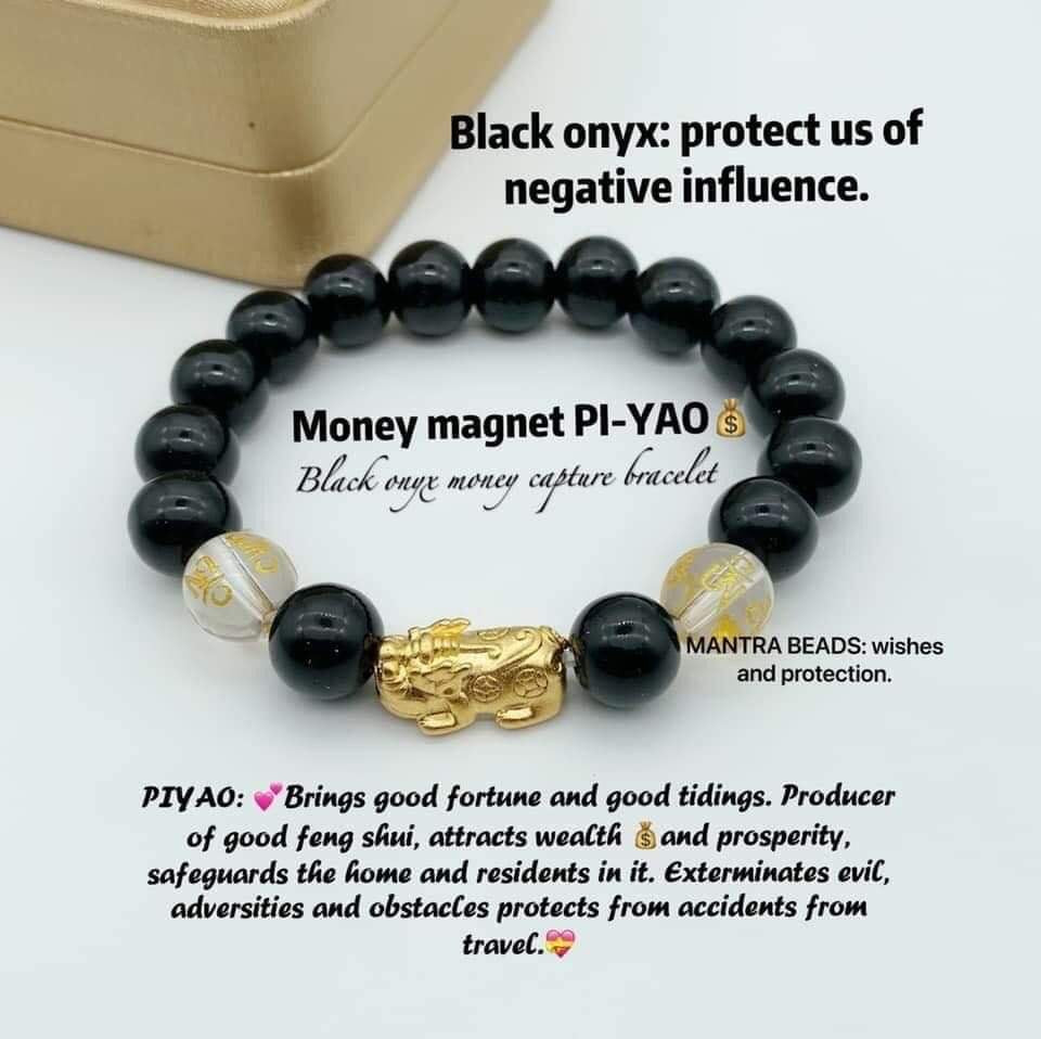Money magnet piyao black onyx bracelet