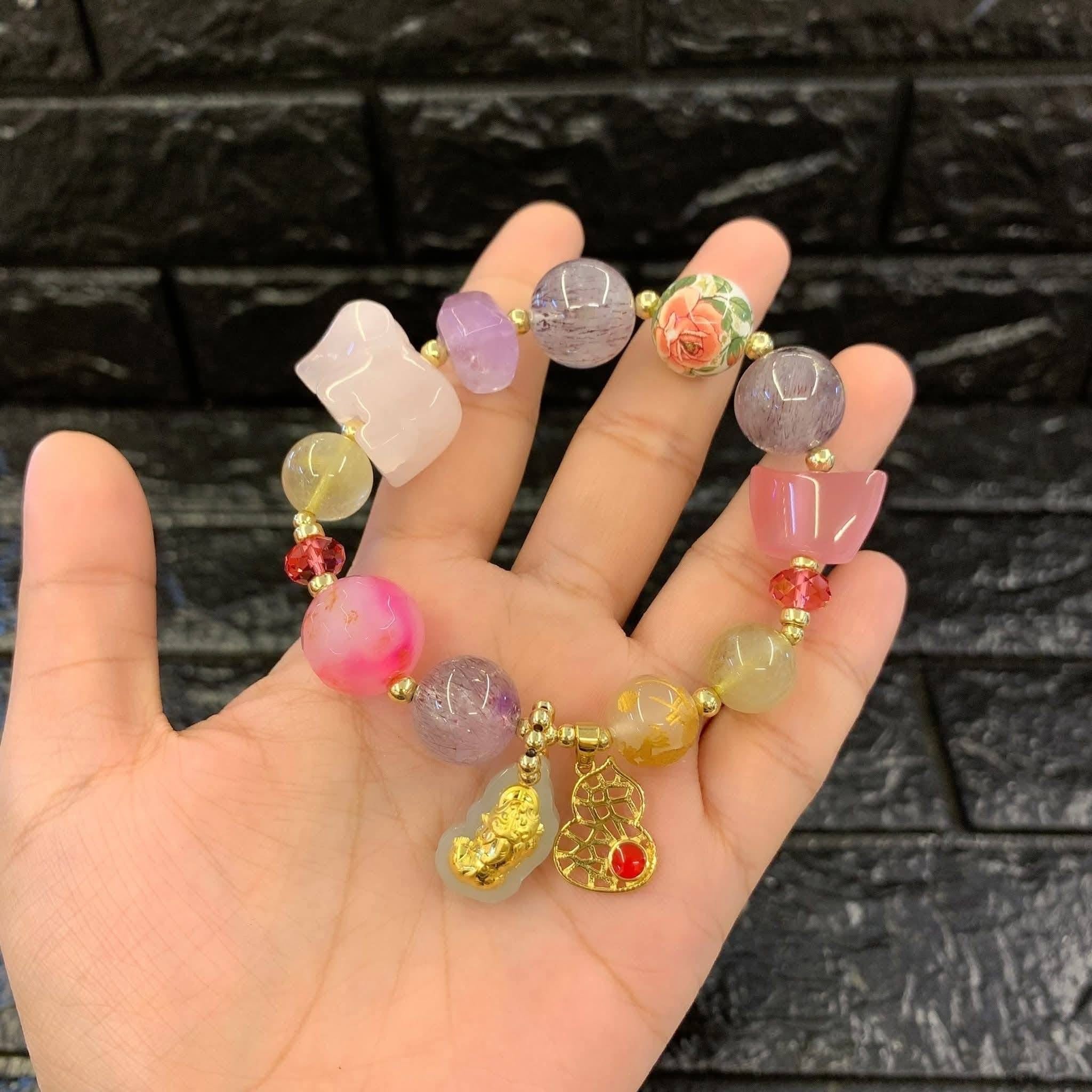 SUPER 7 MELODY STONE W/ PIYAO JADE OVER ALL GOOD LUCK CHARM BRACELET