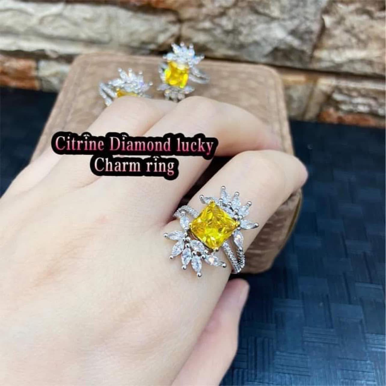 Citrine Diamond luck charm Adjustable ring