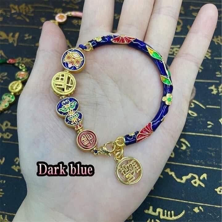Lama temple w/ lucky three symbol in half enamel bangle bracelet style