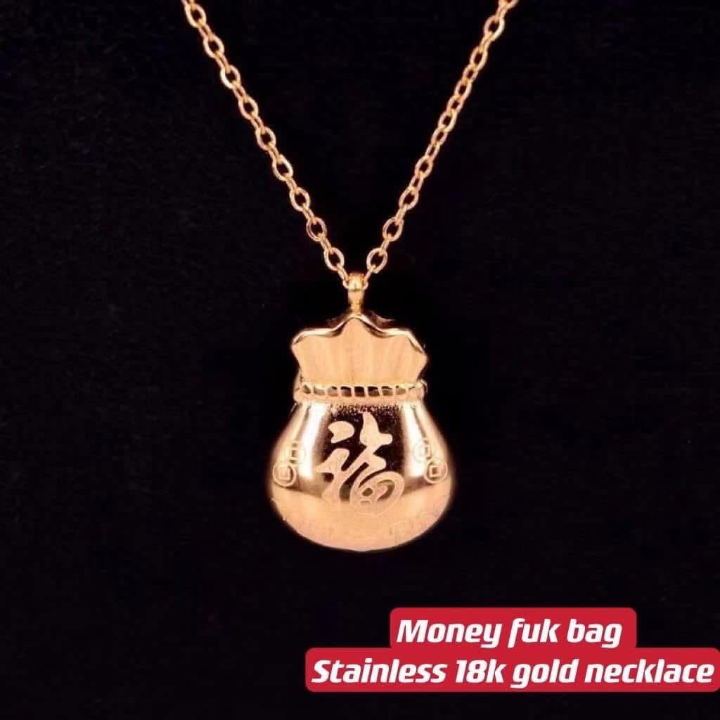 Money fuk bag 18k stainless necklace