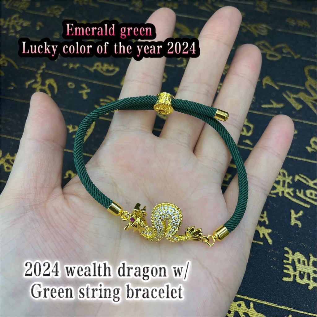 Wealth dragon emeral green string bracelet