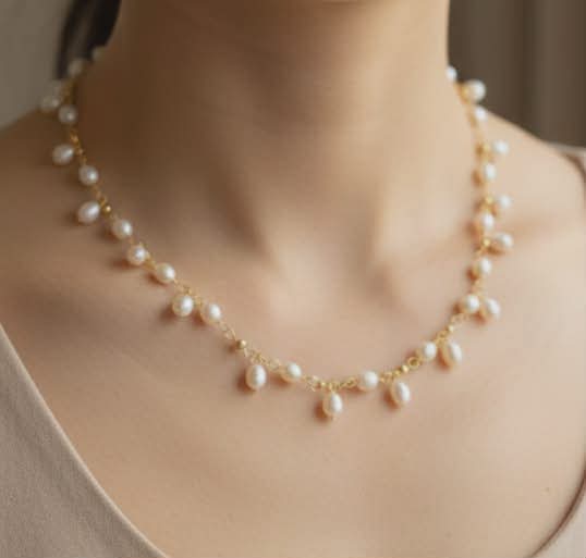 10k  real gold fresh water pearl necklace