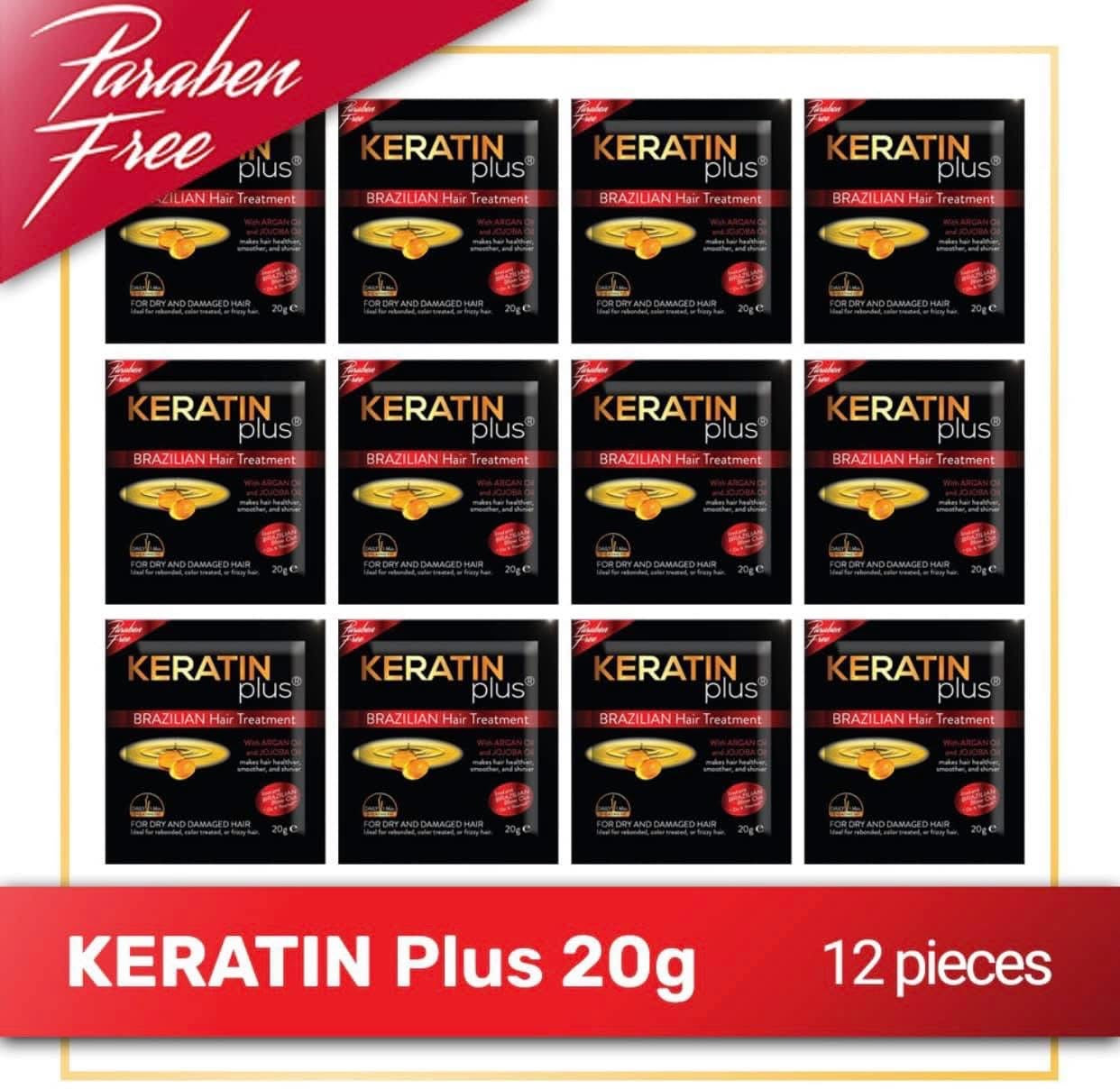 KERATIN plus Black Brazilian Hair Treatment 20g-Black, 12 pcs