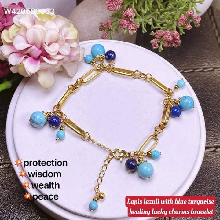 LAPIS LAZULI WITH TURQUOISE HEALING LUCKY CHARMS BRACELET
