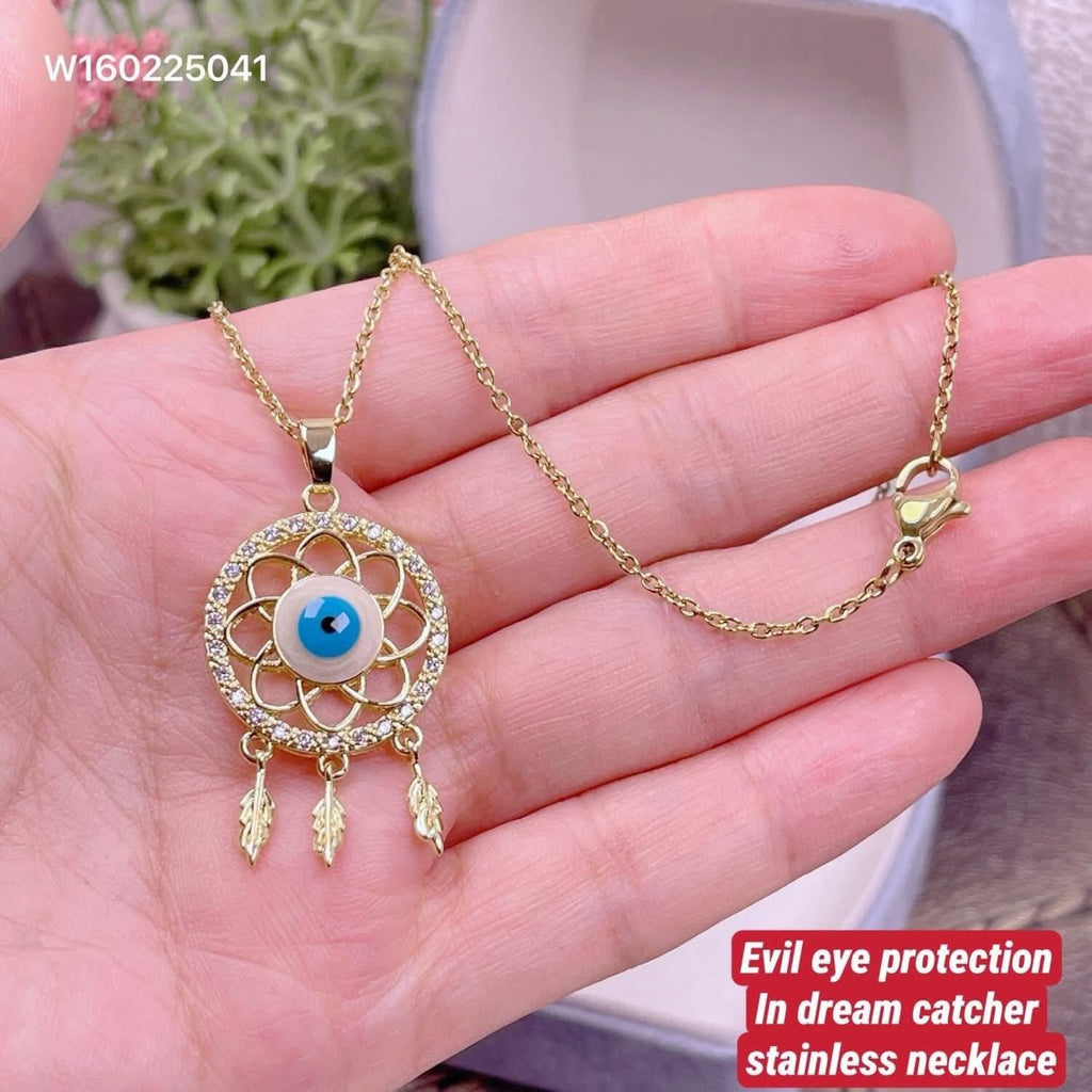 Evil eye in dream catcher protection stainless necklace