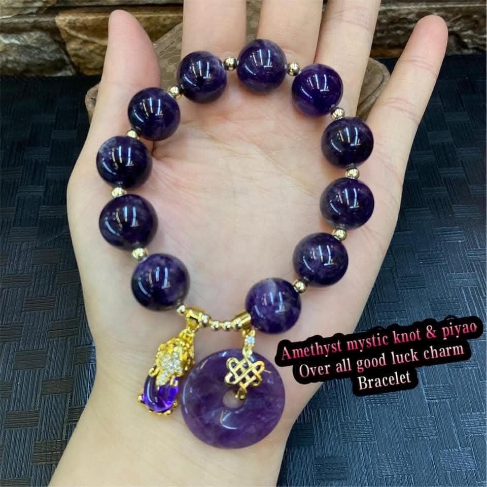 Amethyst mystic knot & piyao over All good luck charm bracelet