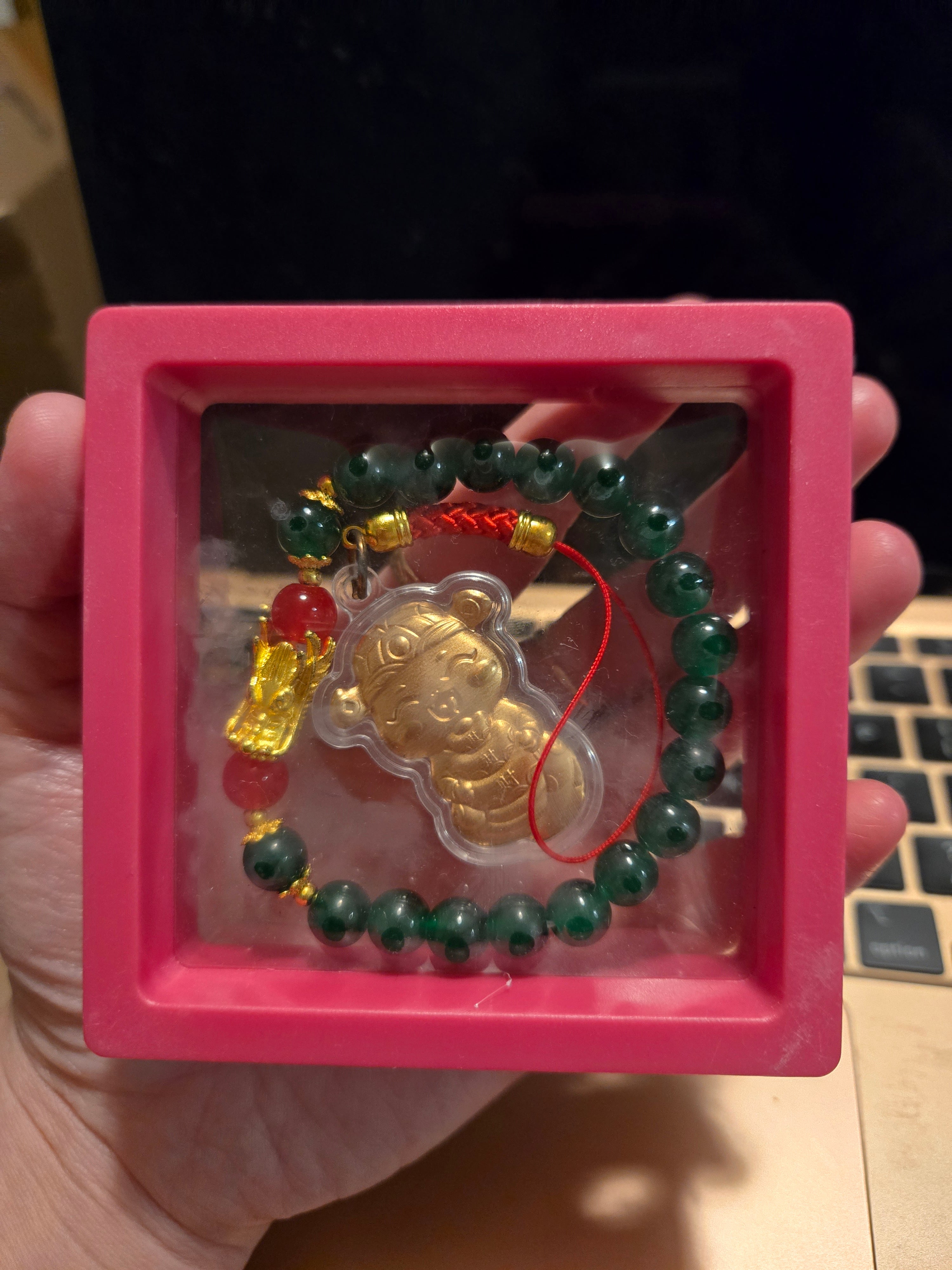Thai gold piyao  green jade bracelet  with free lucky charm