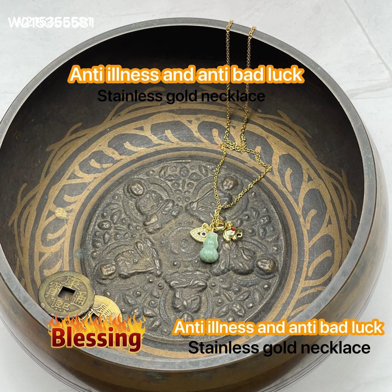 Anti illness and anti bad luck

Stainless gold necklace