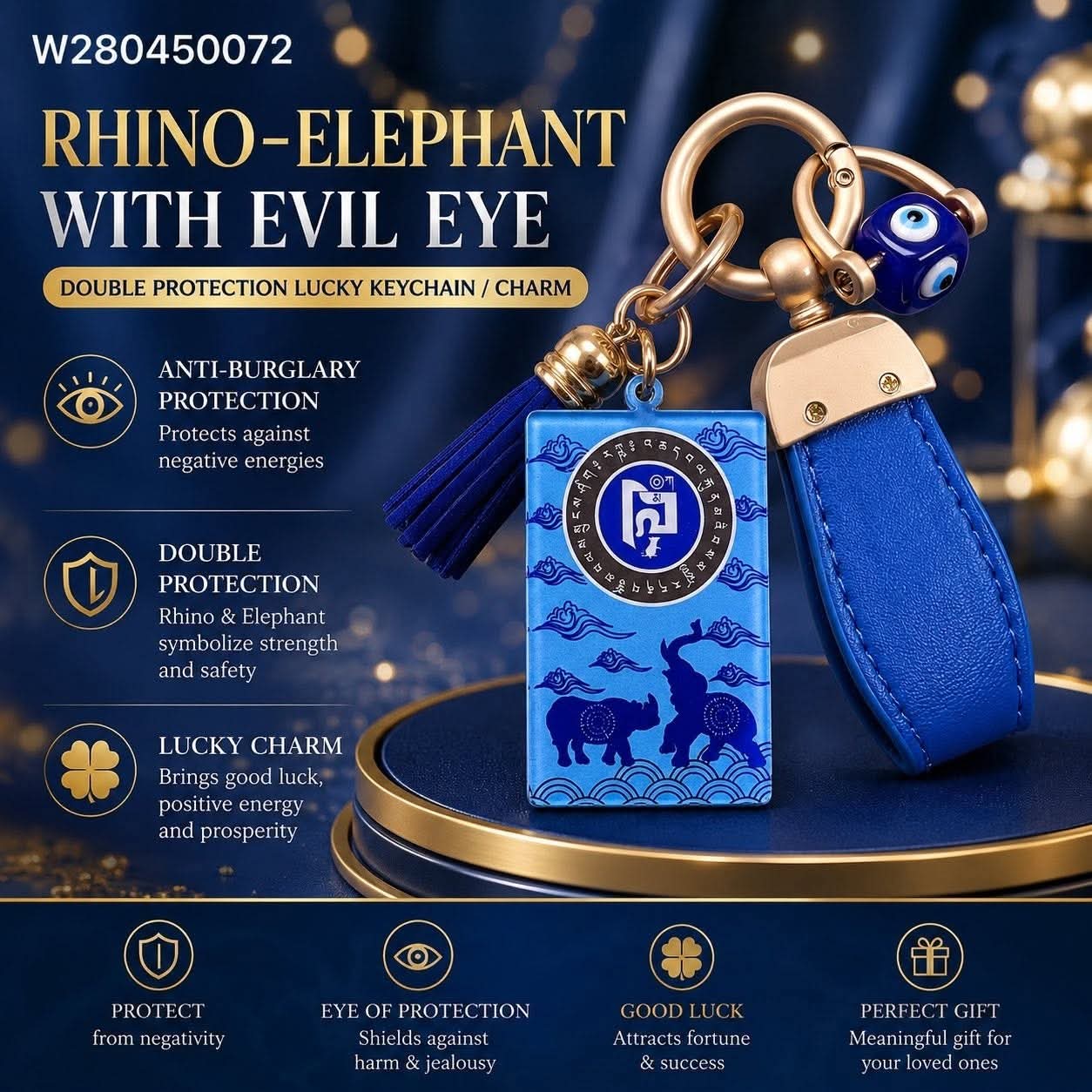 Rhino Elephant with evil eye key chain