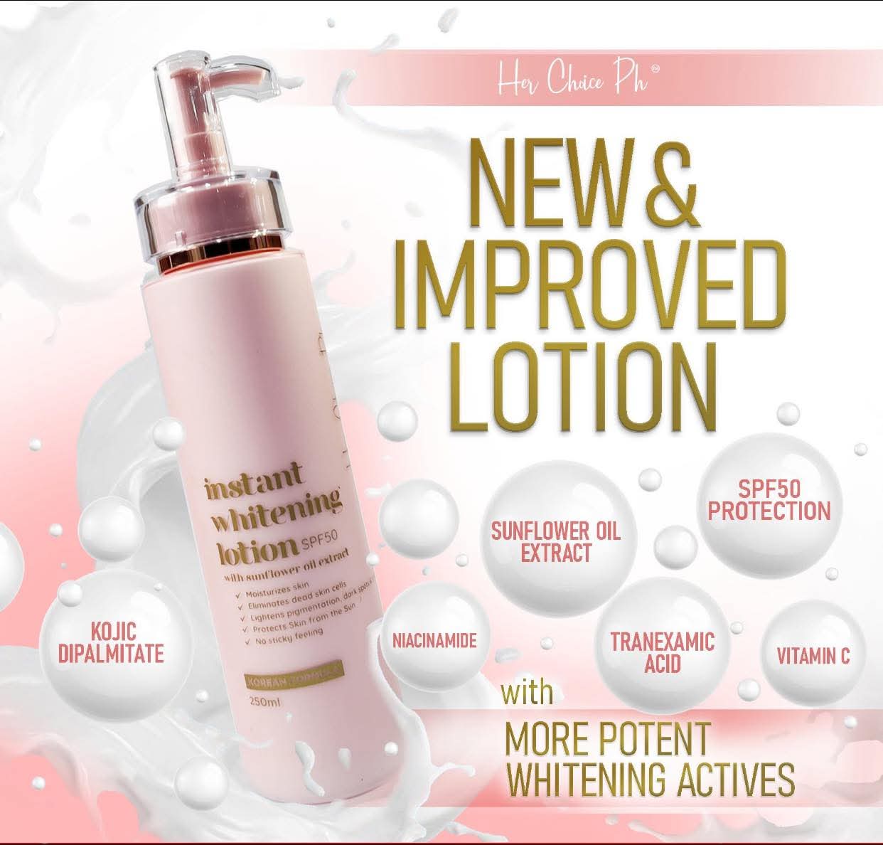 Her choice instant whitening lotion with spf
