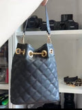 Black leather  bucket  shoulder bag sling bag