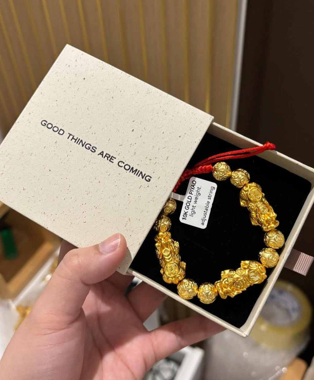 10k us gold piyao red string bracelet