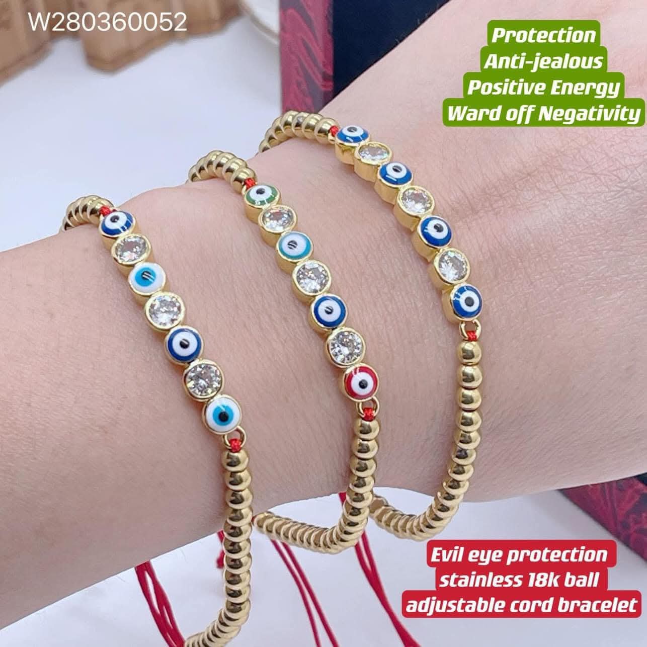 evil eye protection with 4m balls stainless 18k gold adjustable cord bracelet