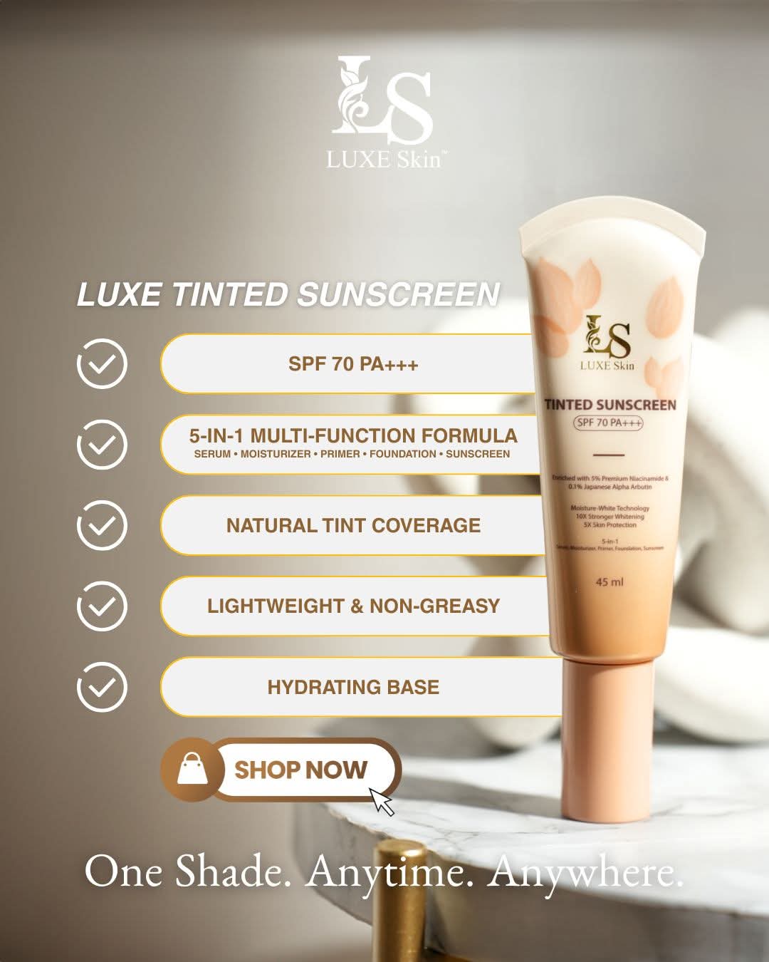 Luxe skin tinted Sunscreen