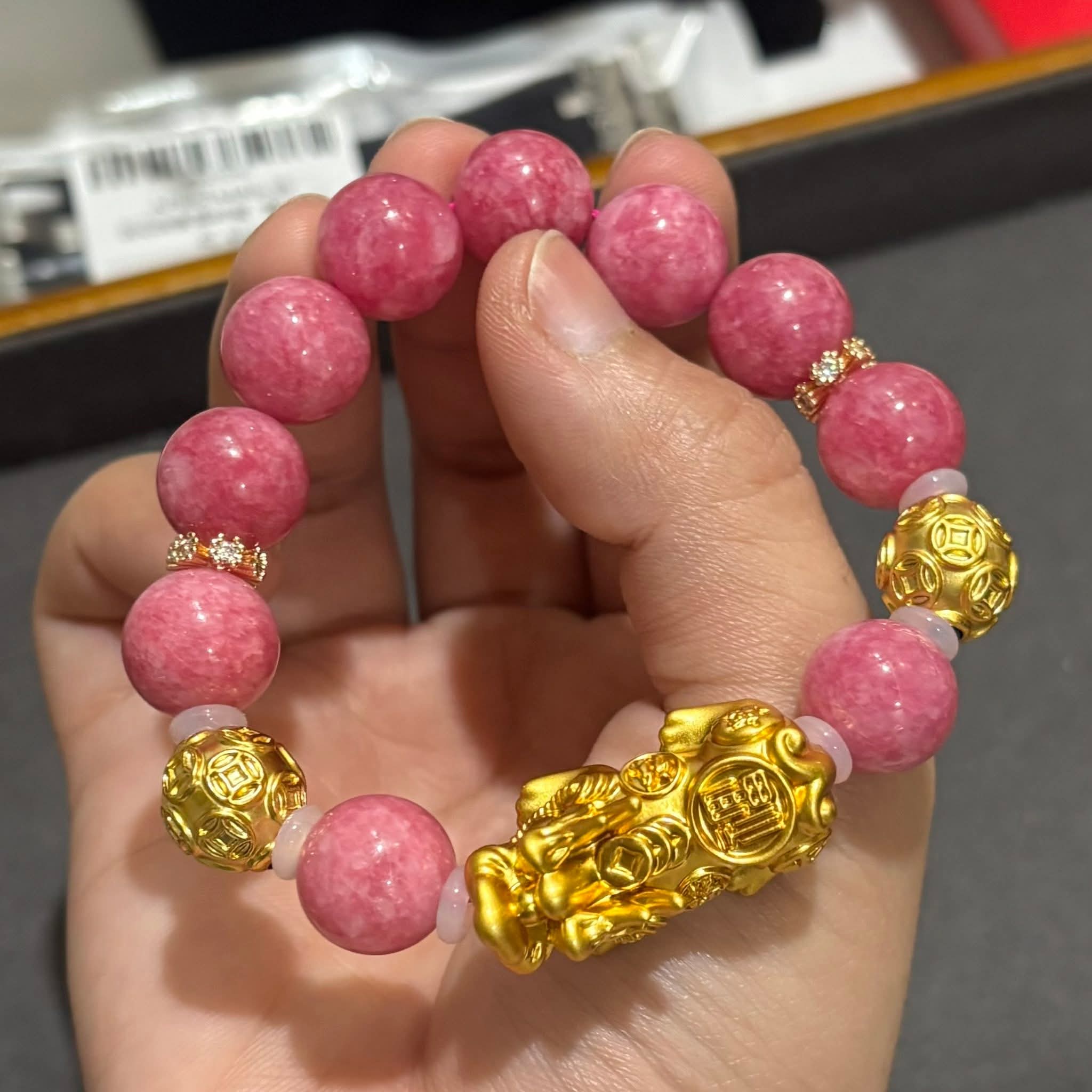 10K piyao Gold — XL 
Pink tourmaline stone bracelet