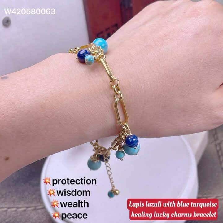LAPIS LAZULI WITH TURQUOISE HEALING LUCKY CHARMS BRACELET