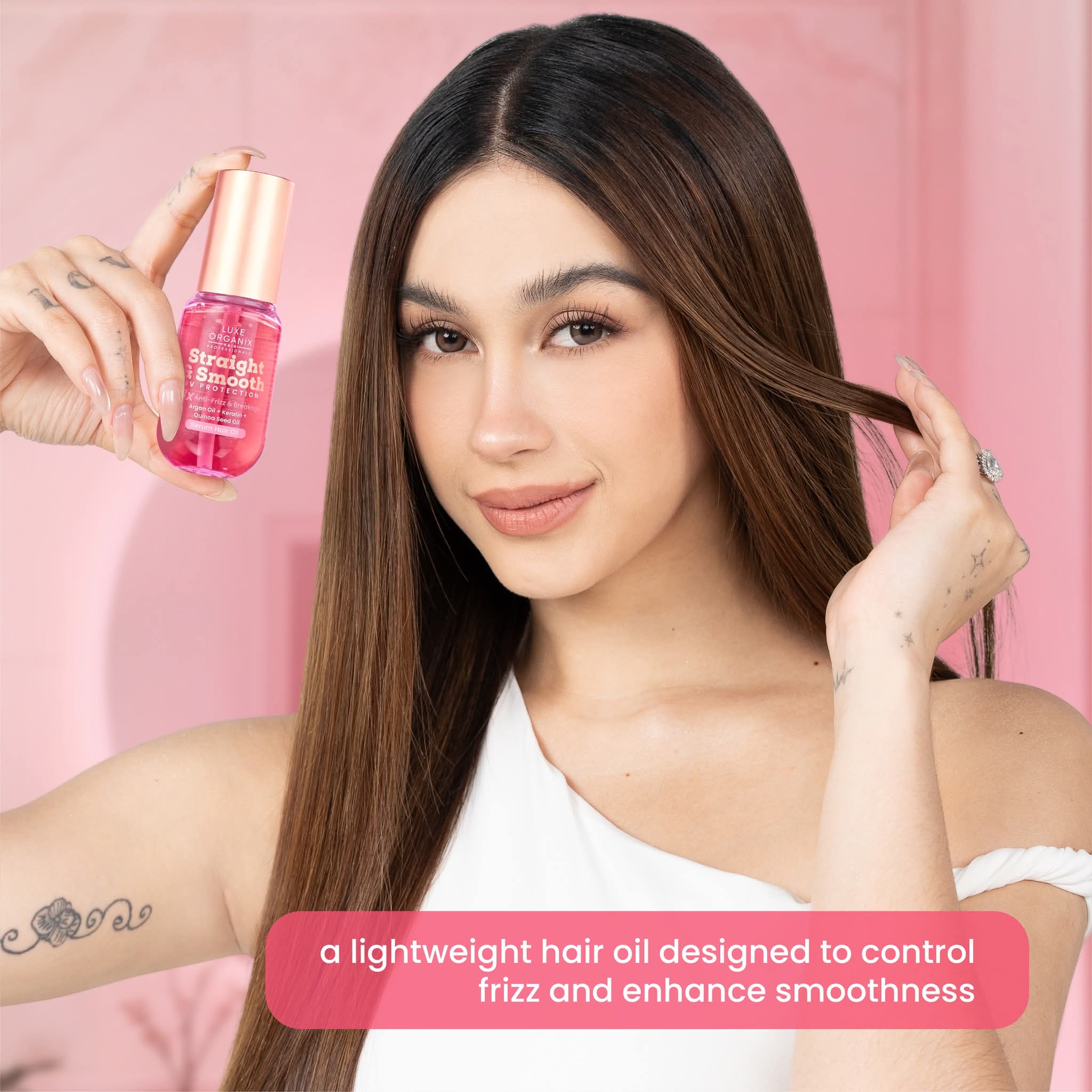 Luxe skin  straight  and smooth hair shine