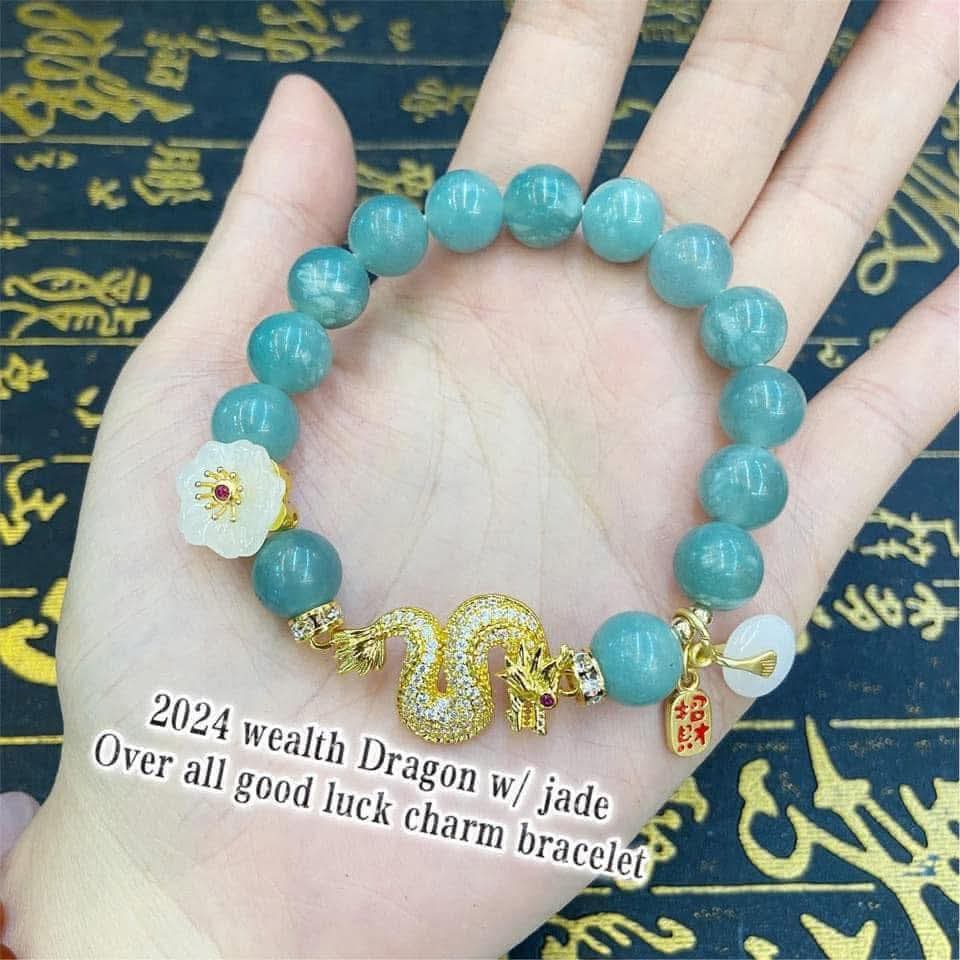 WEALTH DRAGON W/ JADE OVER ALL GOOD LUCK BRACELET