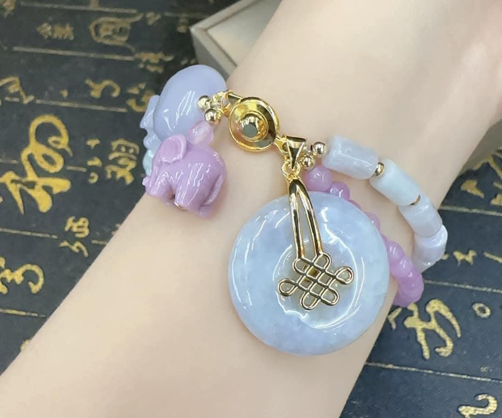 jade money pao w/ mystic knot coin over all good Luck charm bracelet