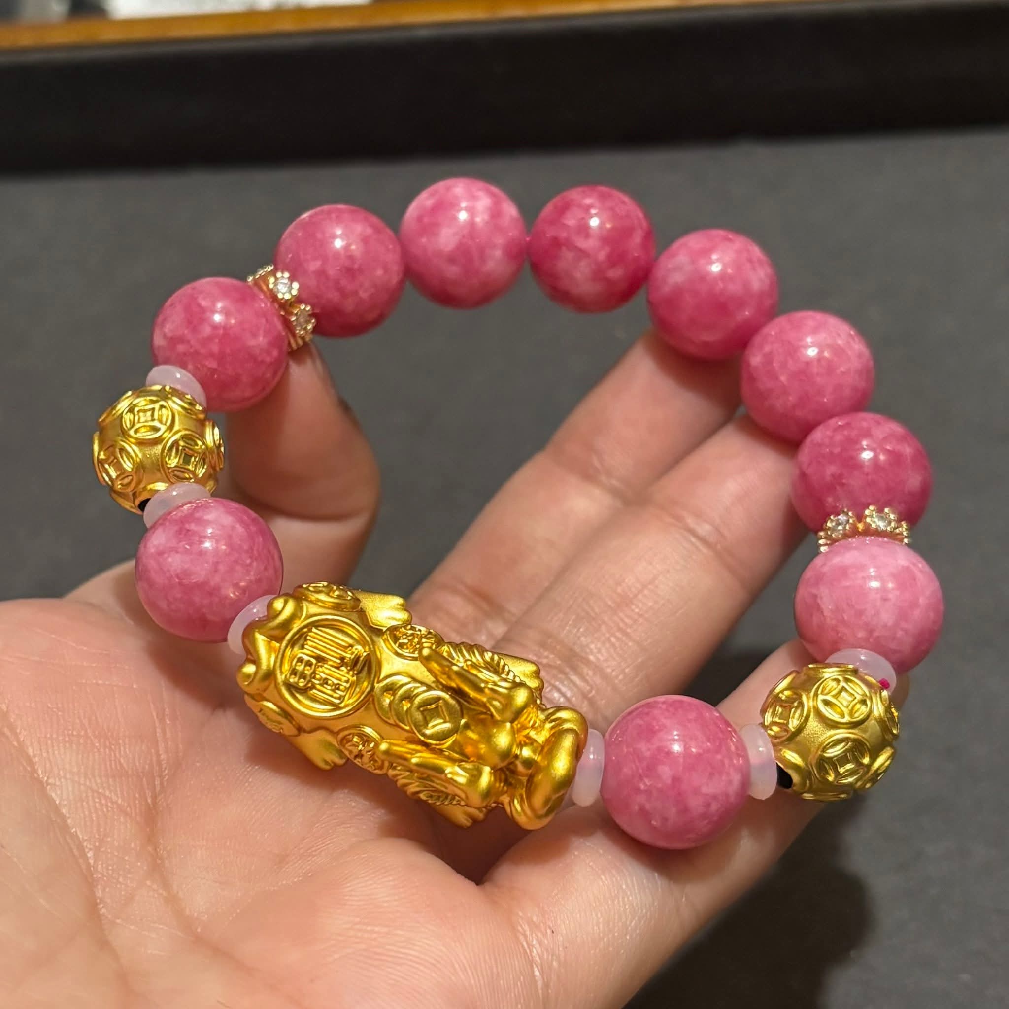 10K piyao Gold — XL 
Pink tourmaline stone bracelet