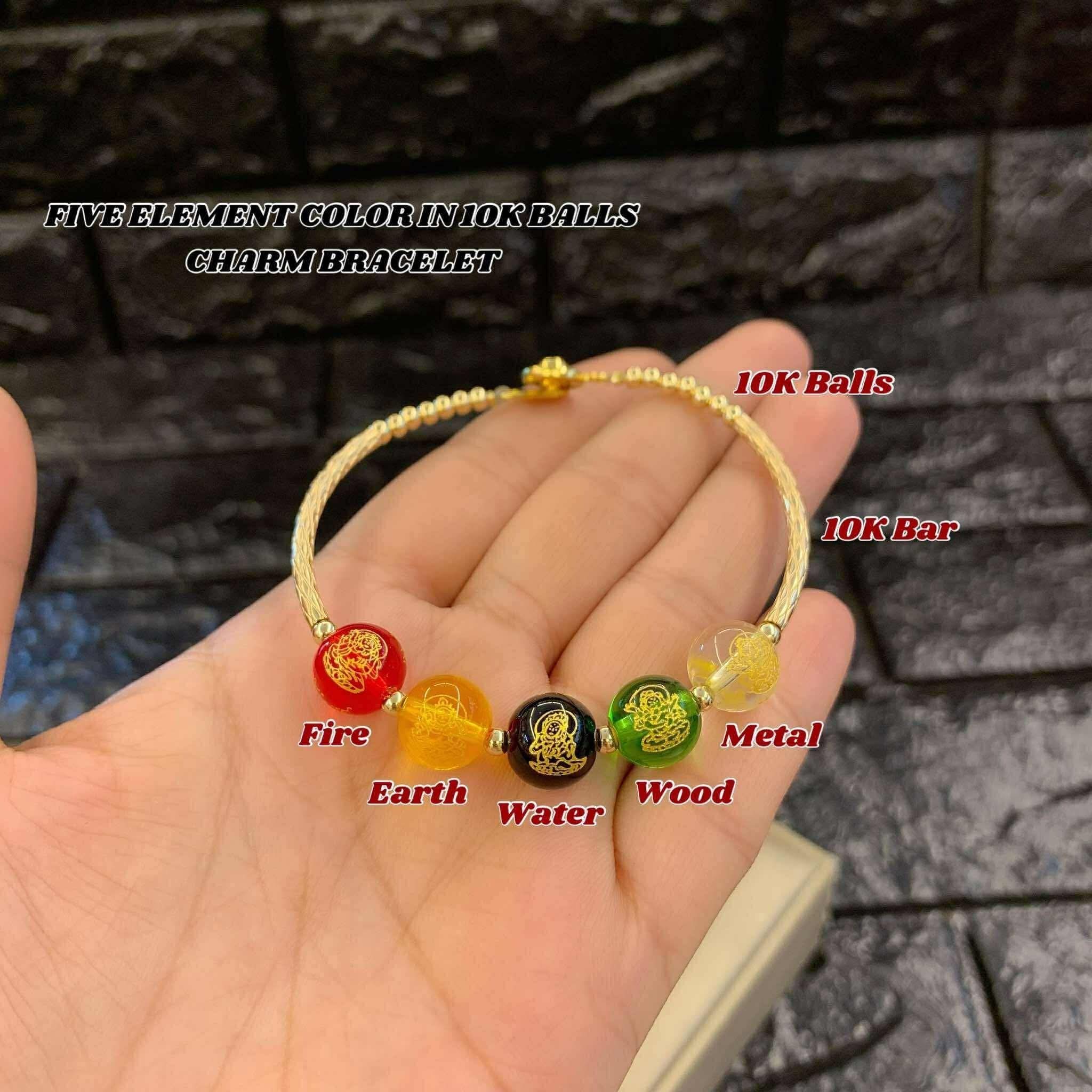 FIVE ELEMENT COLOR IN 10K BALLS CHARM BRACELET
