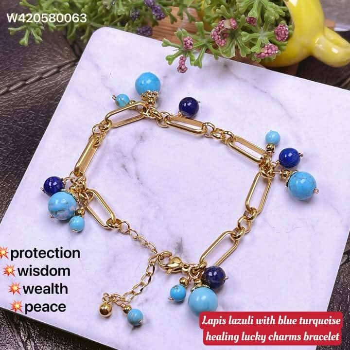 LAPIS LAZULI WITH TURQUOISE HEALING LUCKY CHARMS BRACELET