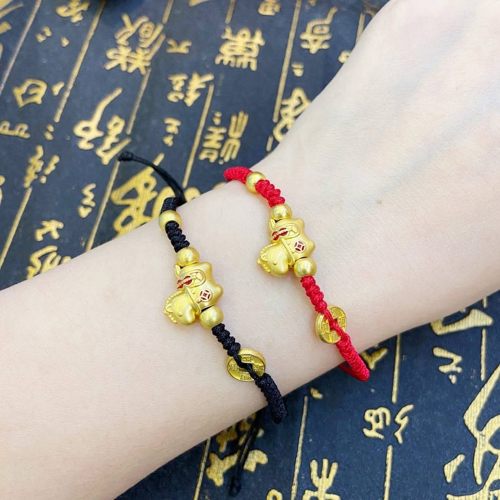 Red coin string adjustable  bracelet