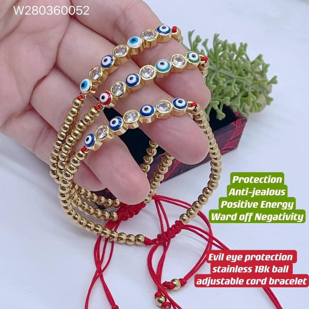 evil eye protection with 4m balls stainless 18k gold adjustable cord bracelet