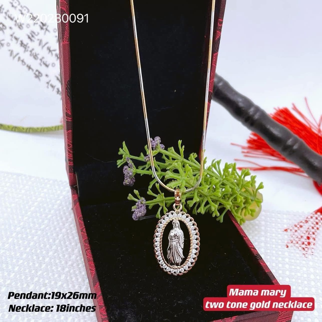 Mama mary two tone gold neckace