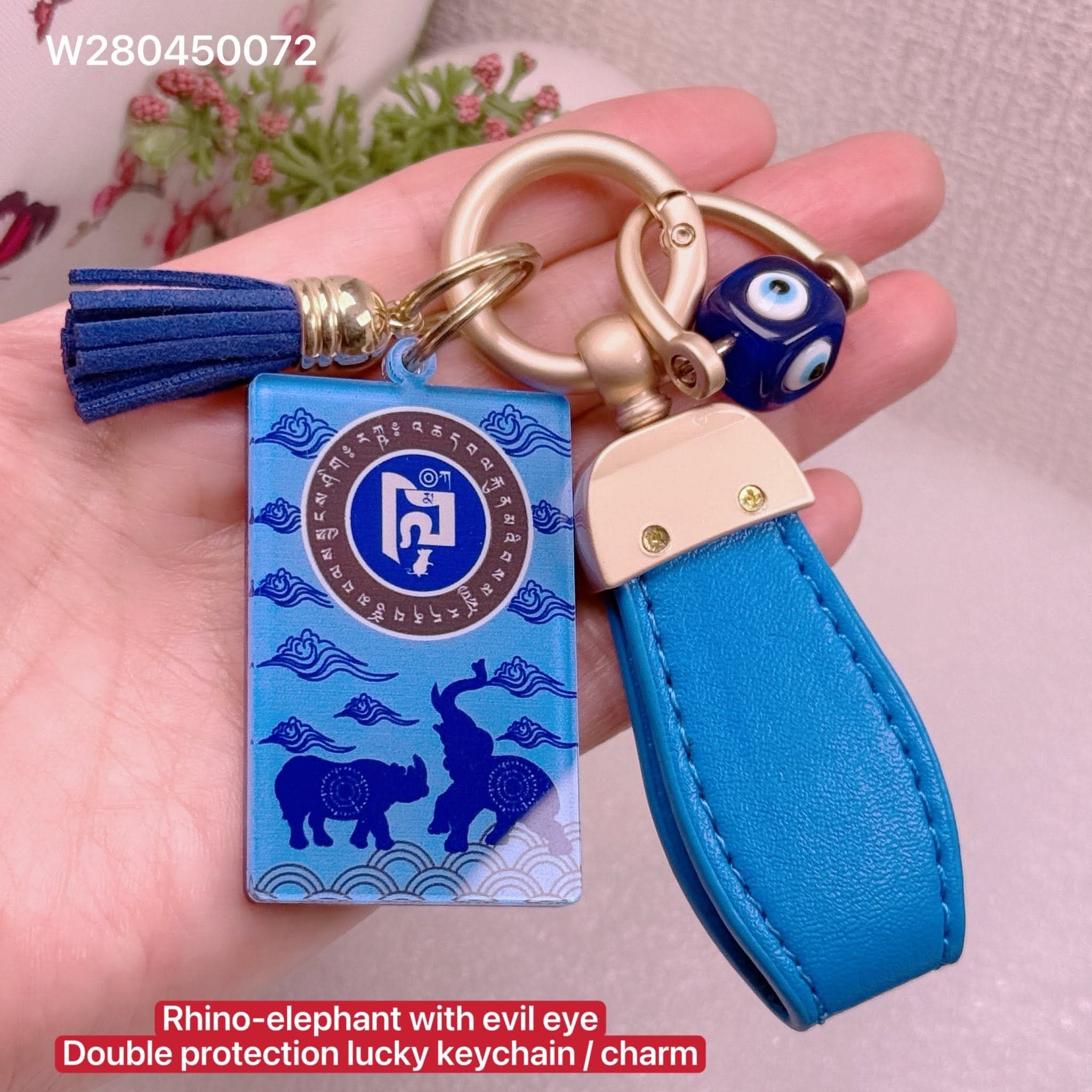 Rhino Elephant with evil eye key chain